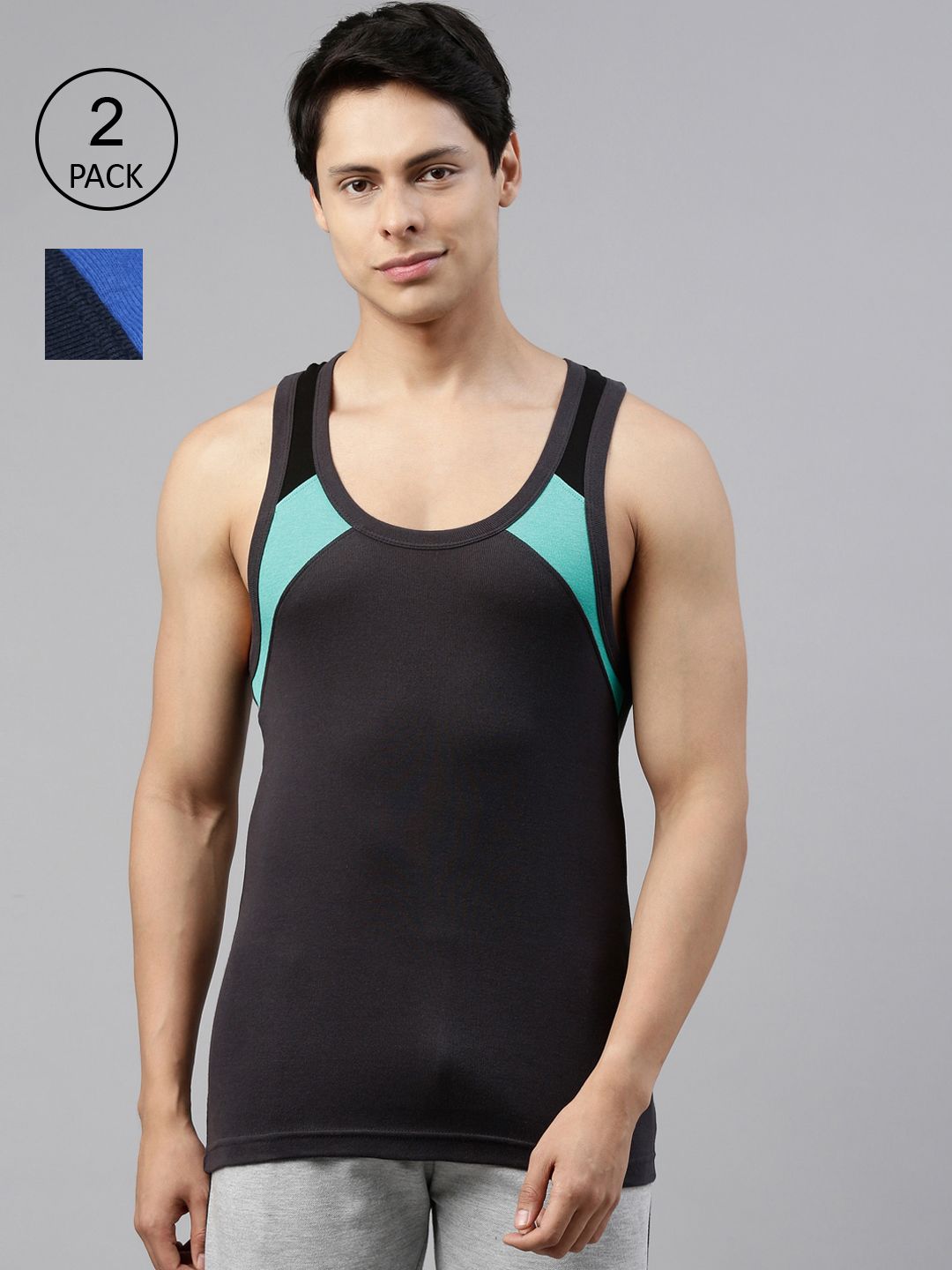 DIXCY SCOTT Men Pack Of 2 Solid Cotton Gym Vests BOLD GYM VEST B 999