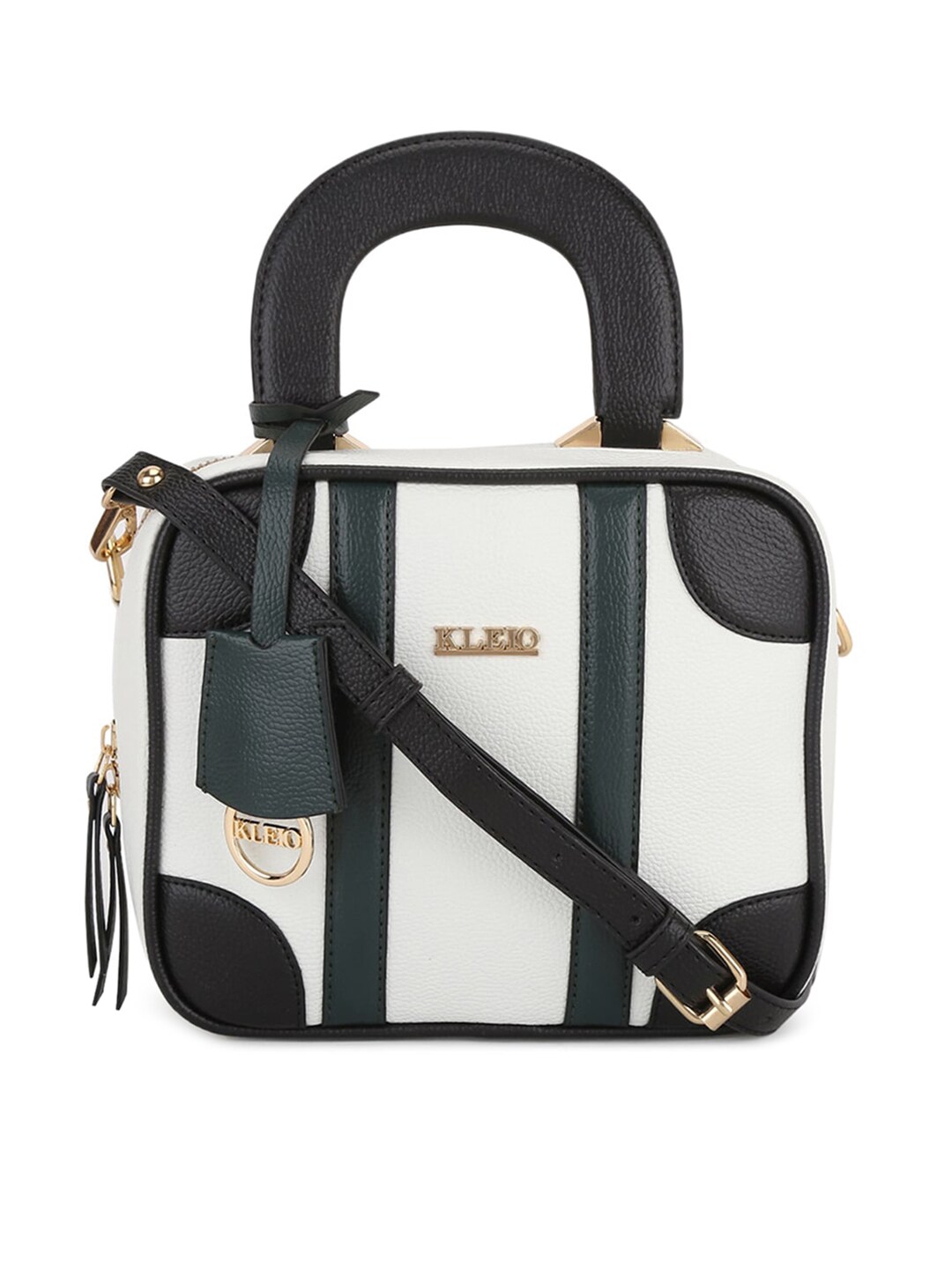 KLEIO White Colourblocked PU Swagger Handheld Bag with Applique Price in India