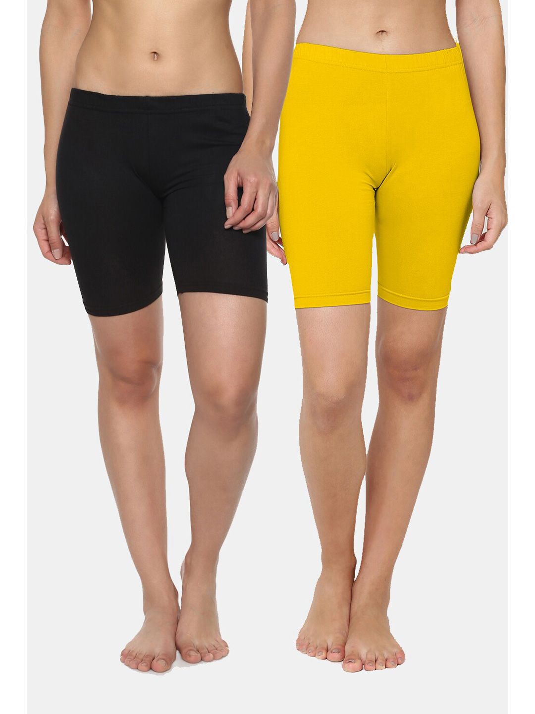Leading Lady Women Yellow & Black Pack of 2 Pure Cotton Lounge Shorts Price in India