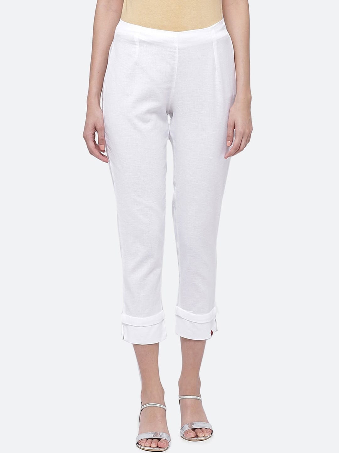 Biba Women White Straight Fit Trousers Price in India