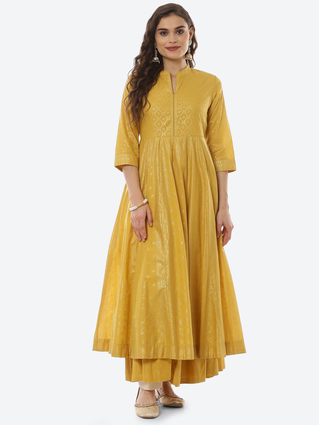 Biba Yellow Ethnic Maxi Dress Price in India