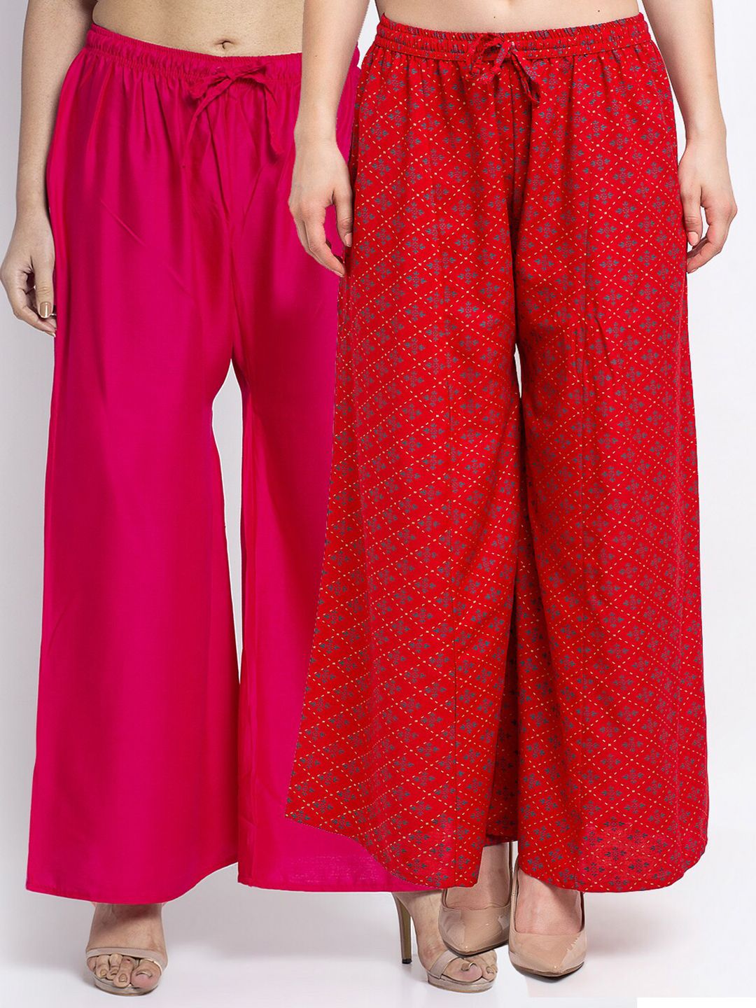 Jinfo Women Fuchsia & Red Pack of 2 Printed Flared Ethnic Palazzos Price in India