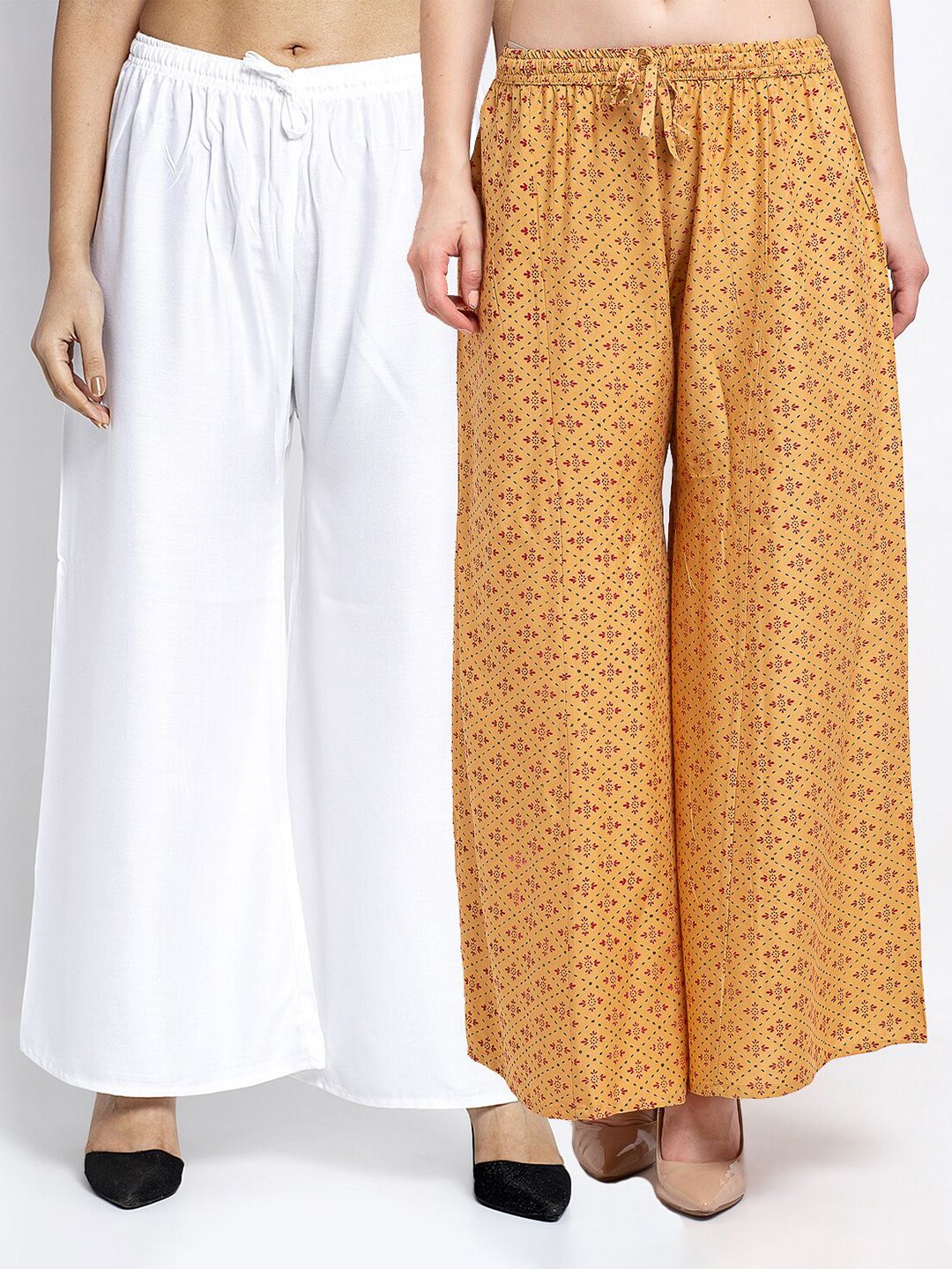 Jinfo Women White & Beige Pack of 2 Printed Flared Ethnic Palazzos Price in India