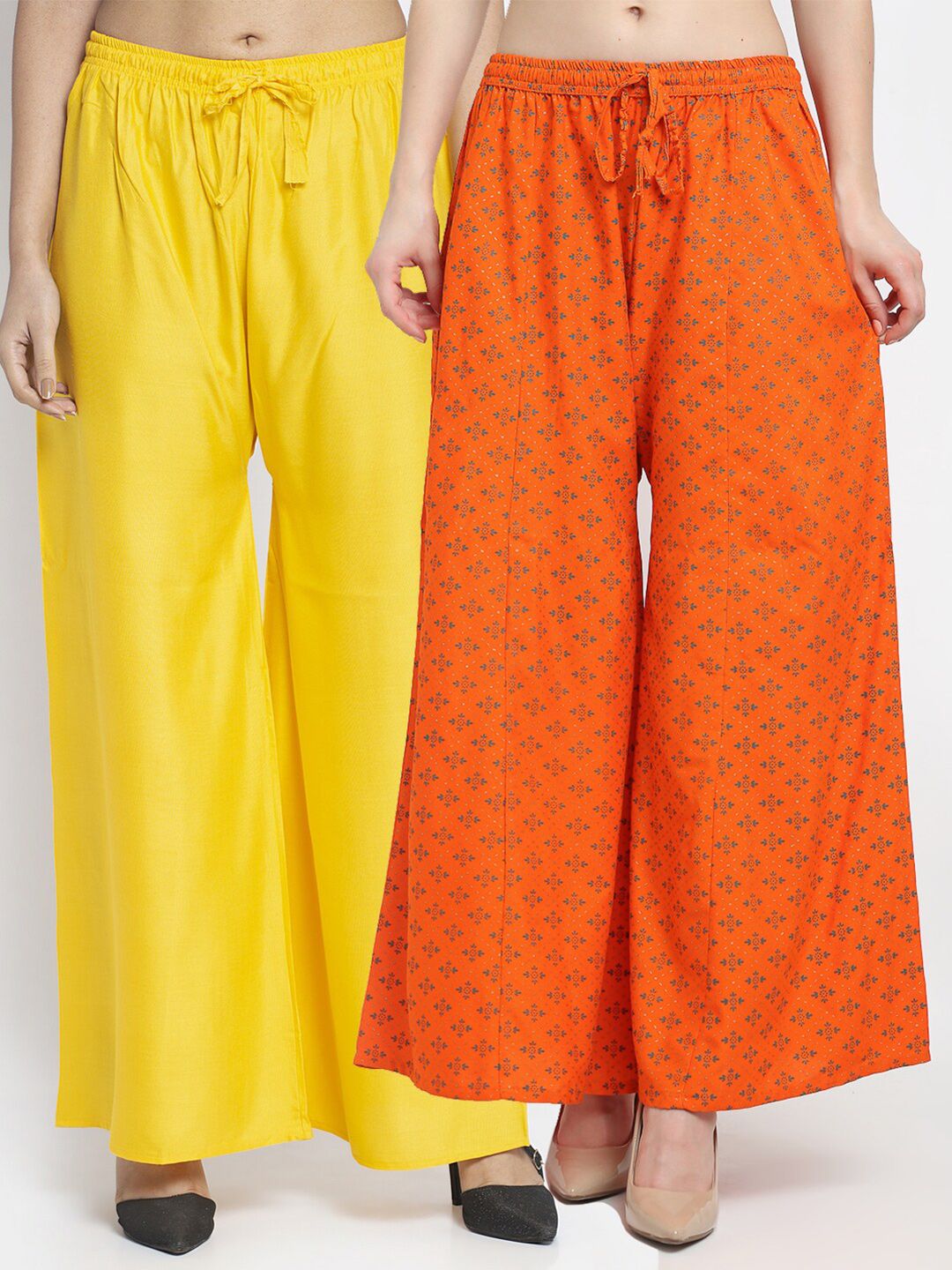 Jinfo Women Set of 2 Yellow & Orange Palazzos Price in India