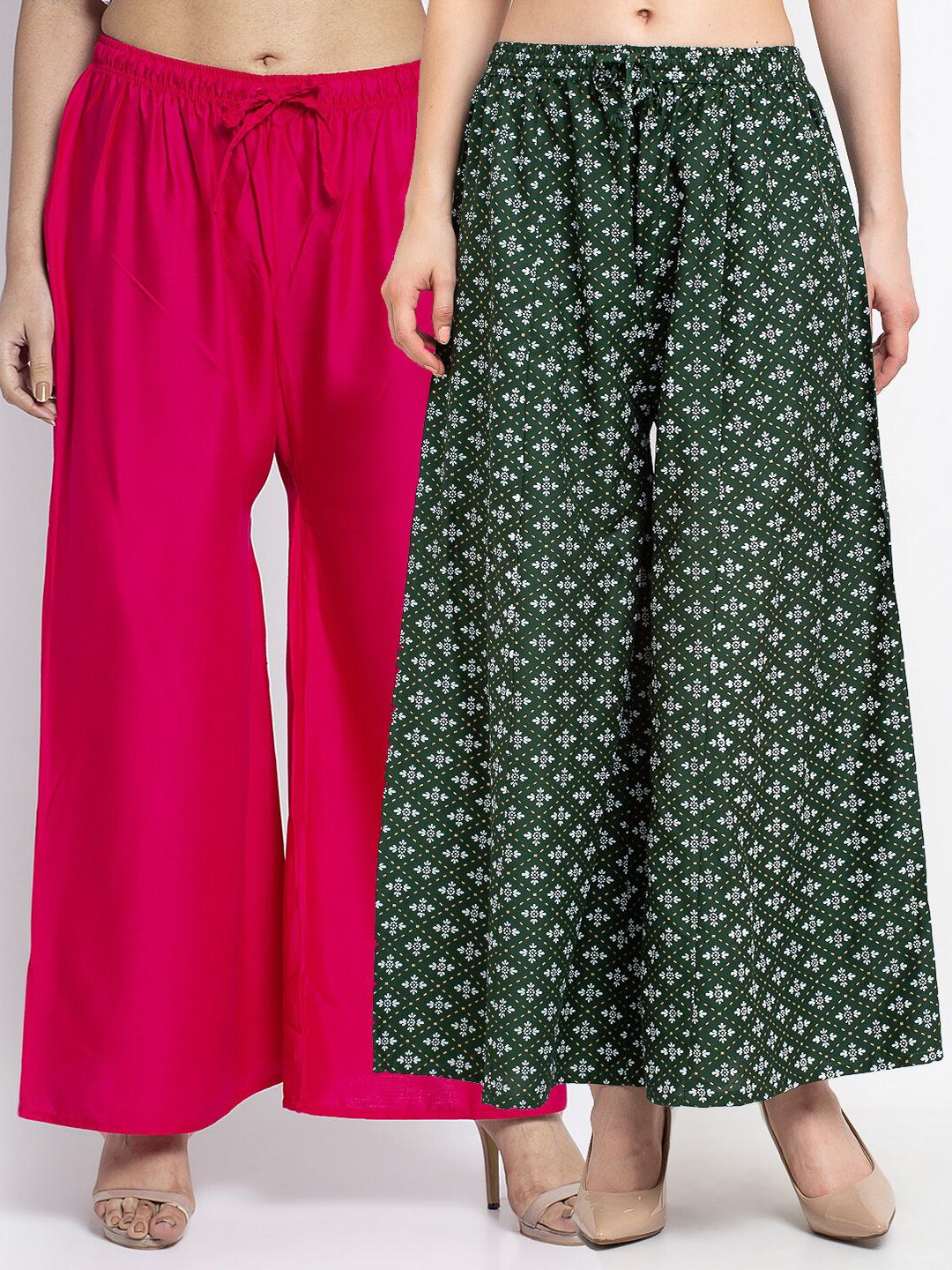 Jinfo Women  Pack Of 2 Magenta & Green Ethnic Motifs Printed Ethnic Palazzos Price in India