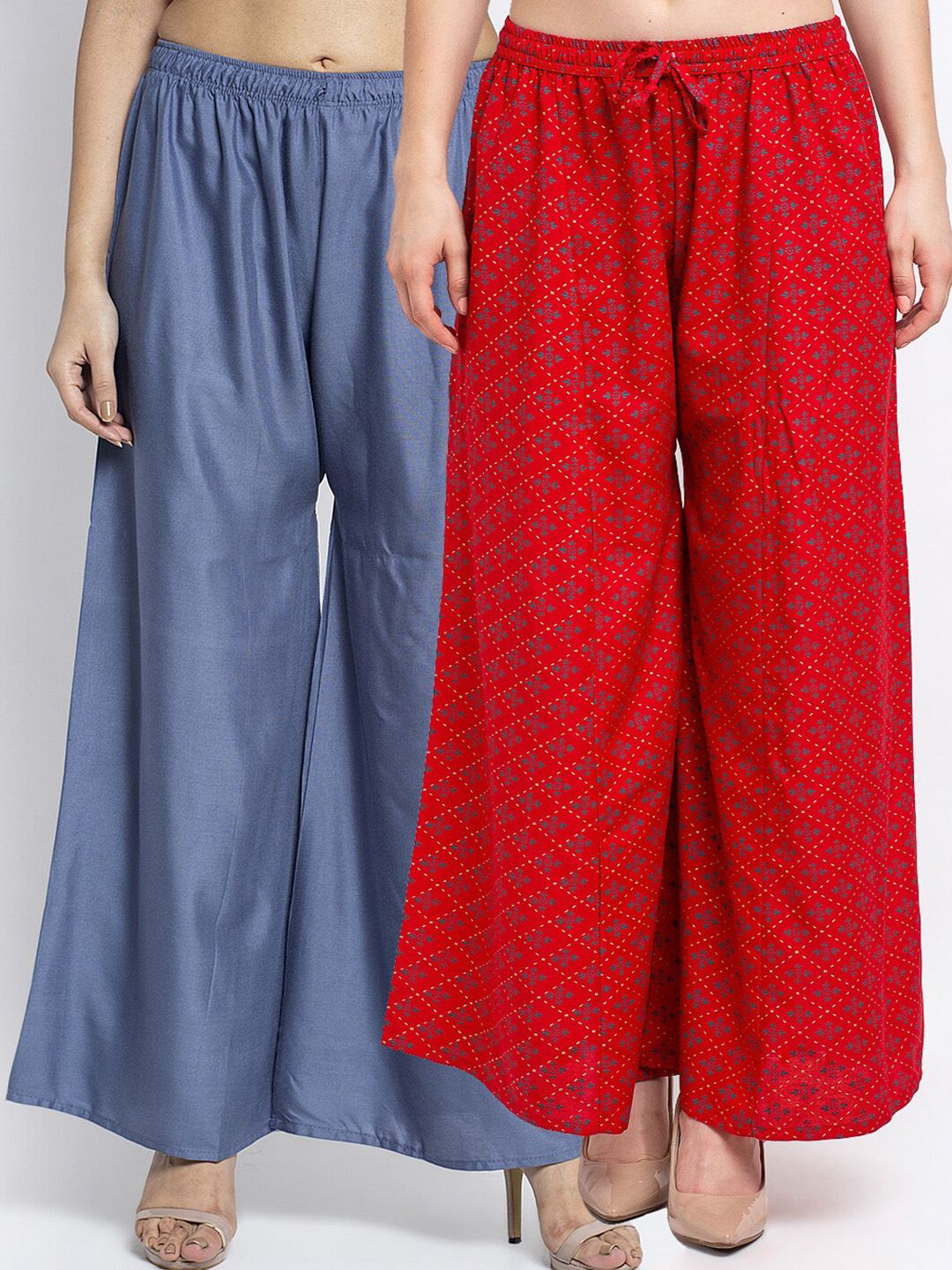 Jinfo Women Grey & Red 2 Flared Ethnic Palazzos Price in India