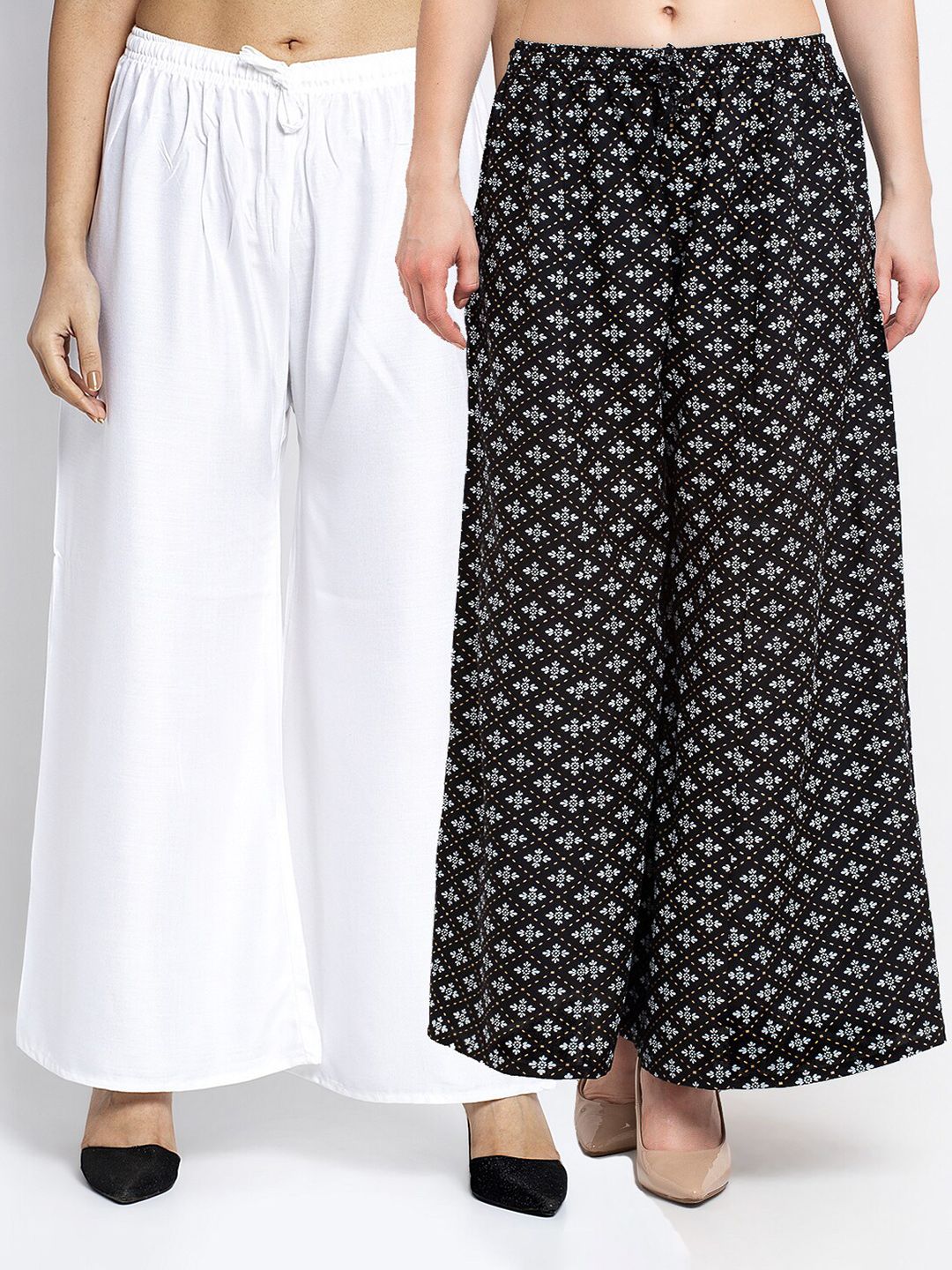 Jinfo Women White & Black Pack Of 2 Ethnic Motifs Printed Ethnic Palazzos Price in India