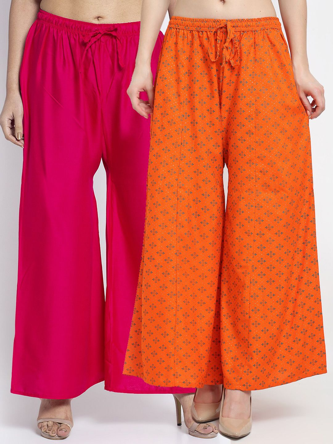 Jinfo Women Pink & Orange 2 Flared Ethnic Palazzos Price in India