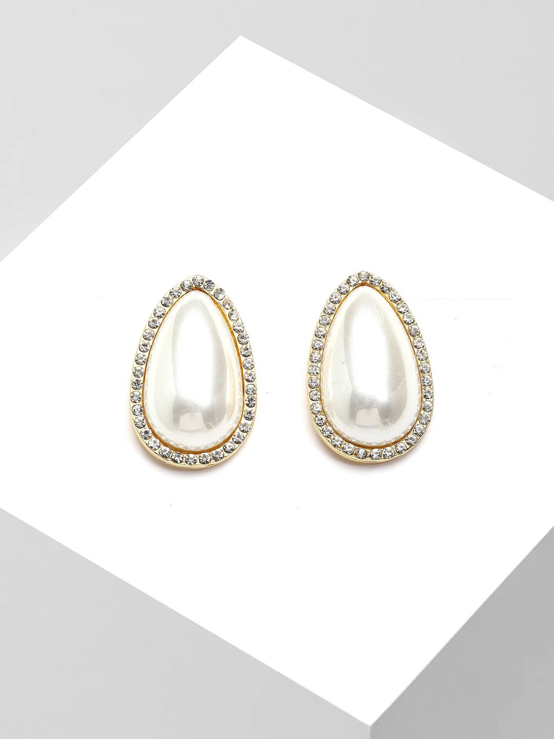 AVANT-GARDE PARIS White Teardrop Shaped Studs Earrings Price in India