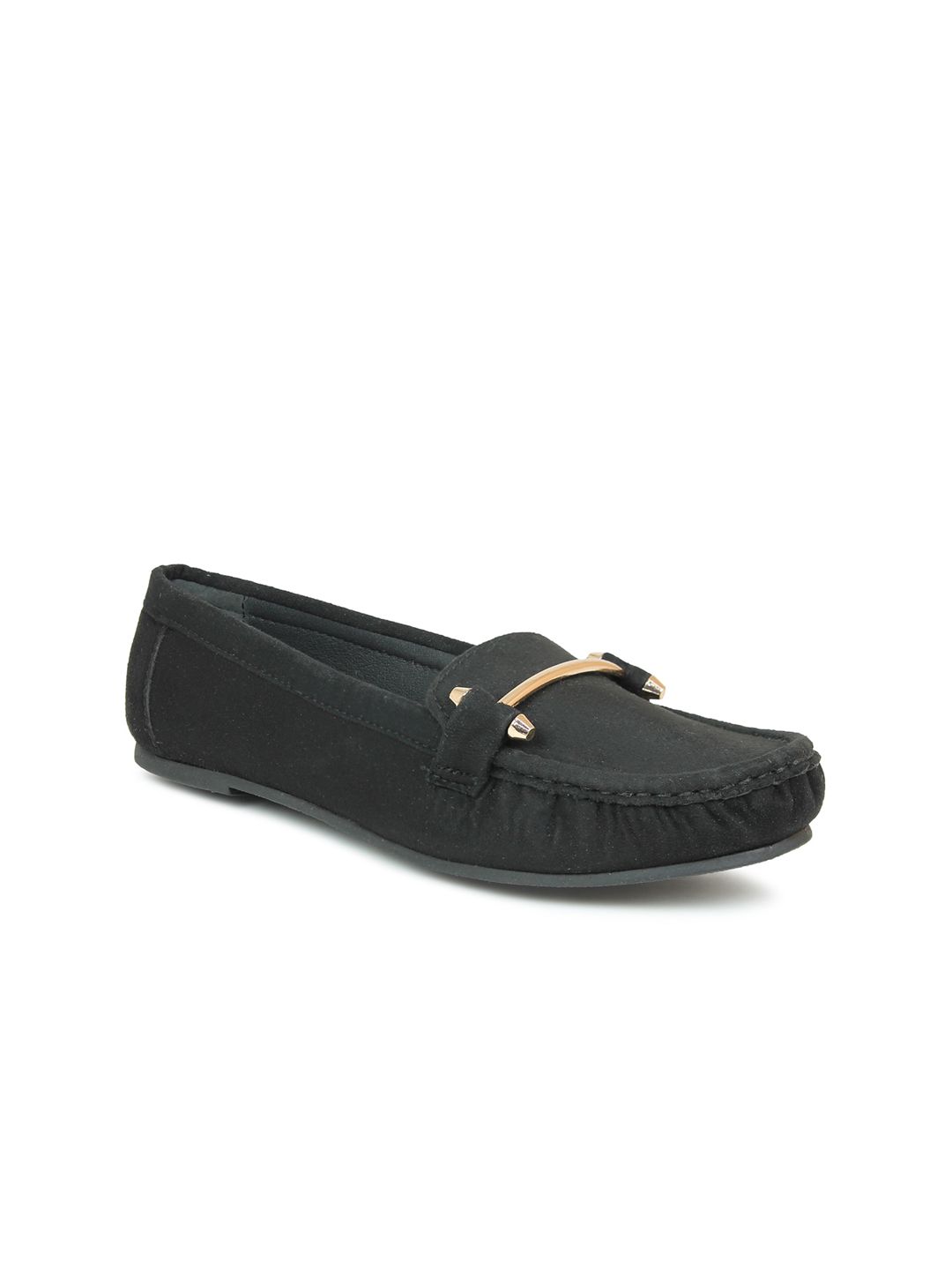 DESIGN CREW Women Black Textured Loafers Price in India