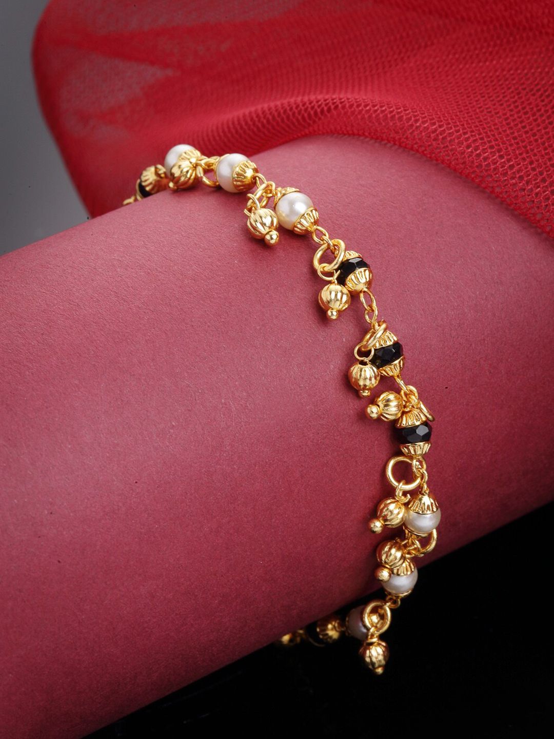 PANASH Women Gold-Toned & White Brass Gold-Plated Charm Bracelet Price in India