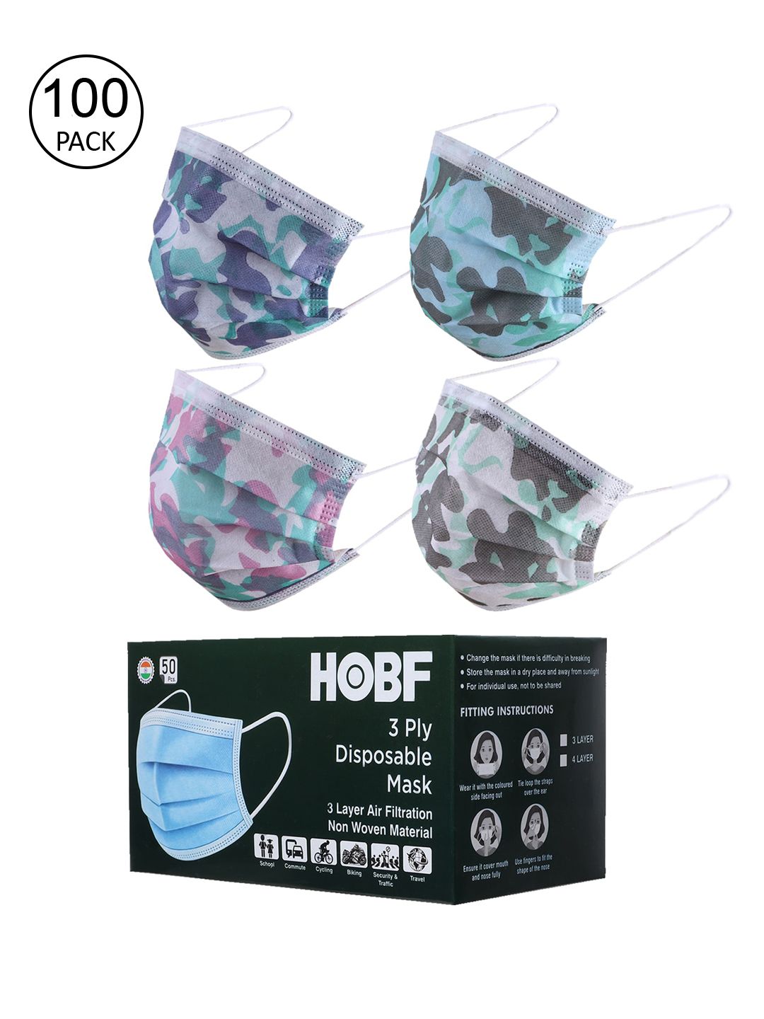 Swiss Design Pack Of 100 Assorted 3 Ply Surgical Mask With Nose-Pin Price in India