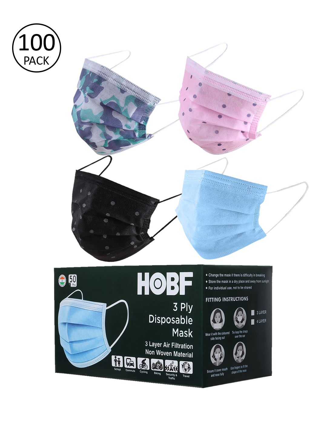 Swiss Design Set Of 100 Assorted 3 Ply Surgical Masks Price in India