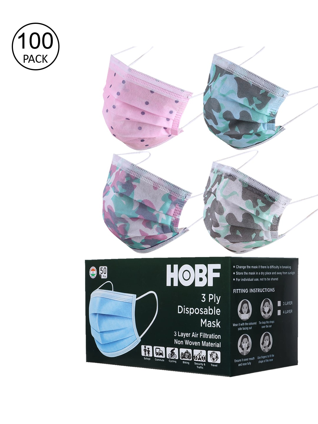 Swiss Design Pack Of 100 Assorted 3-Ply Ultrasonic Disposable Outdoor Surgical Masks Price in India