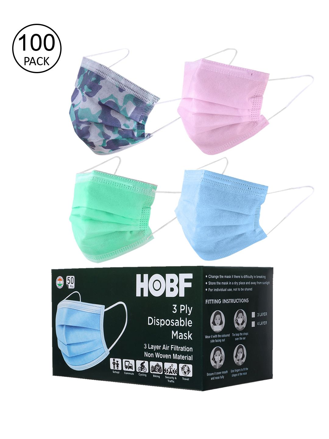 Swiss Design Unisex Pack Of 100 Assorted 3-Layer Anti-Pollution Surgical Masks Price in India