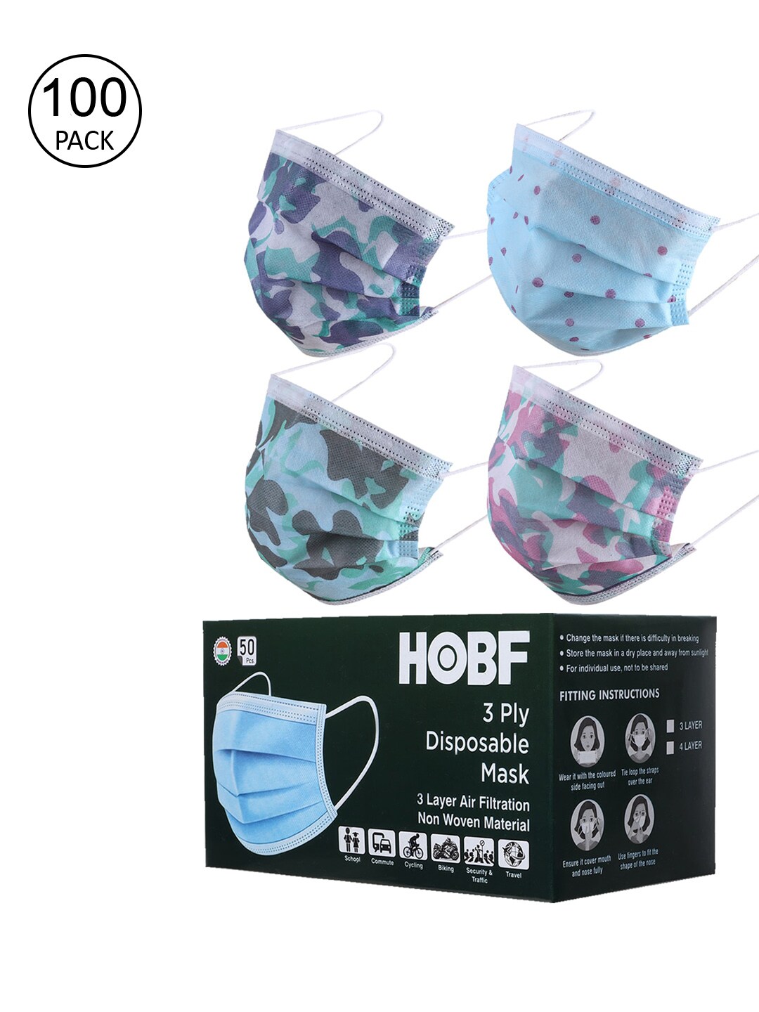 Swiss Design Pack Of 100 Assorted 3-ply Surgical Masks Price in India