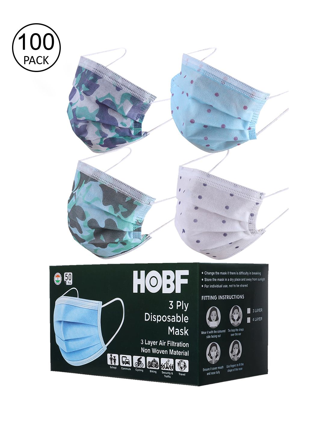 Swiss Design Unisex Pack Of 100 Assorted 3-Layer Anti-Pollution Surgical Masks Price in India