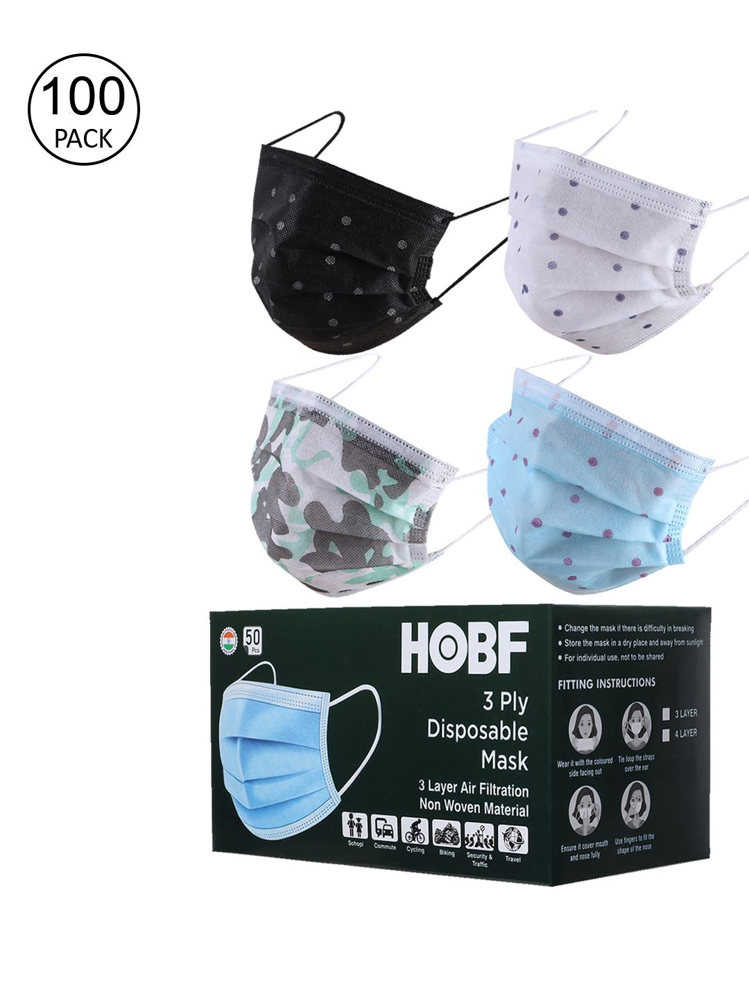 Swiss Design Set Of 100 Assorted 3 Ply Surgical Masks Price in India