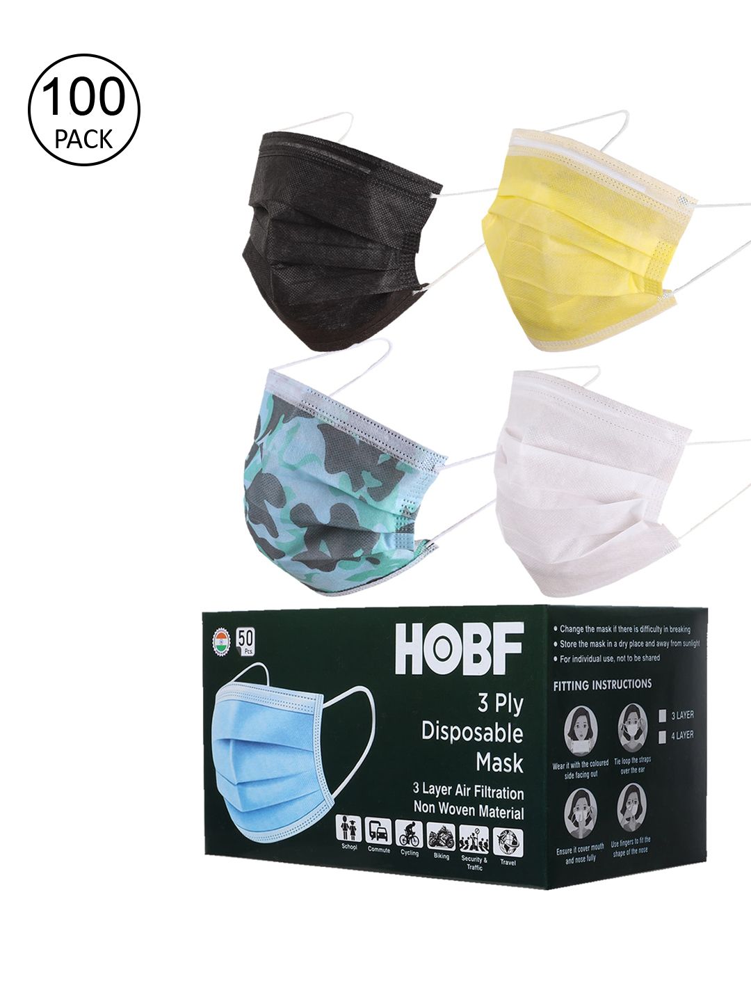 Swiss Design Unisex Pack of 100 Assorted 3-Layer Anti-Pollution Surgical Masks Price in India