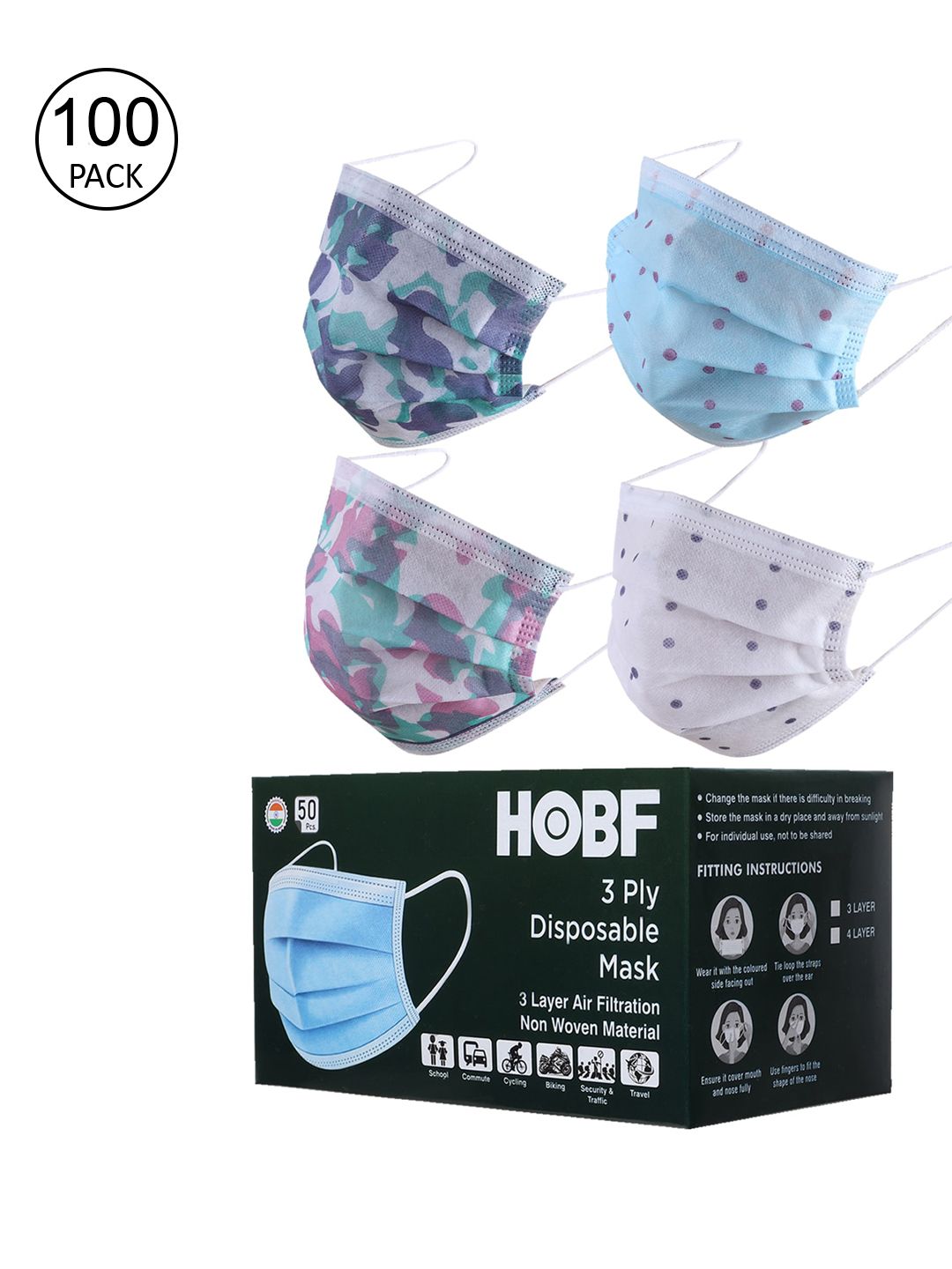 Swiss Design Unisex Pack Of 100 Assorted 3Ply Anti-Pollution Face Masks Price in India