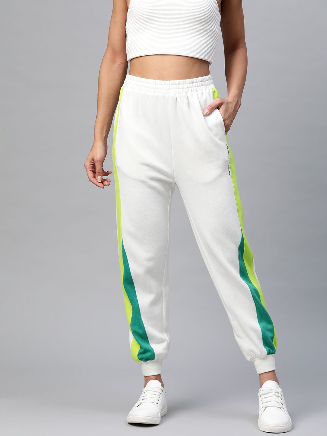 Laabha Women White & Green Printed Joggers Price in India