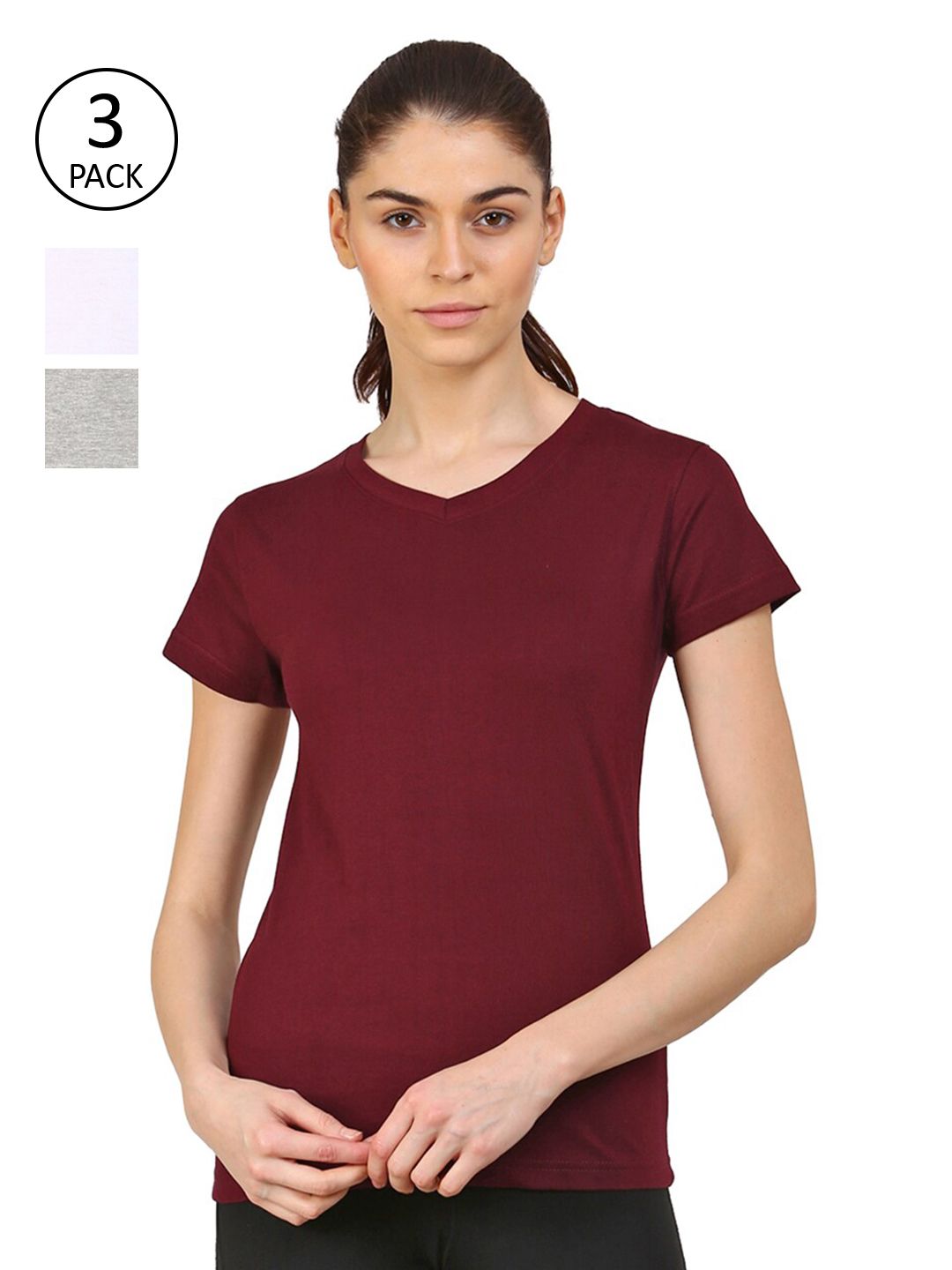 appulse Women Pack of 3 V-Neck Slim Fit Cotton Running T-shirt Price in India