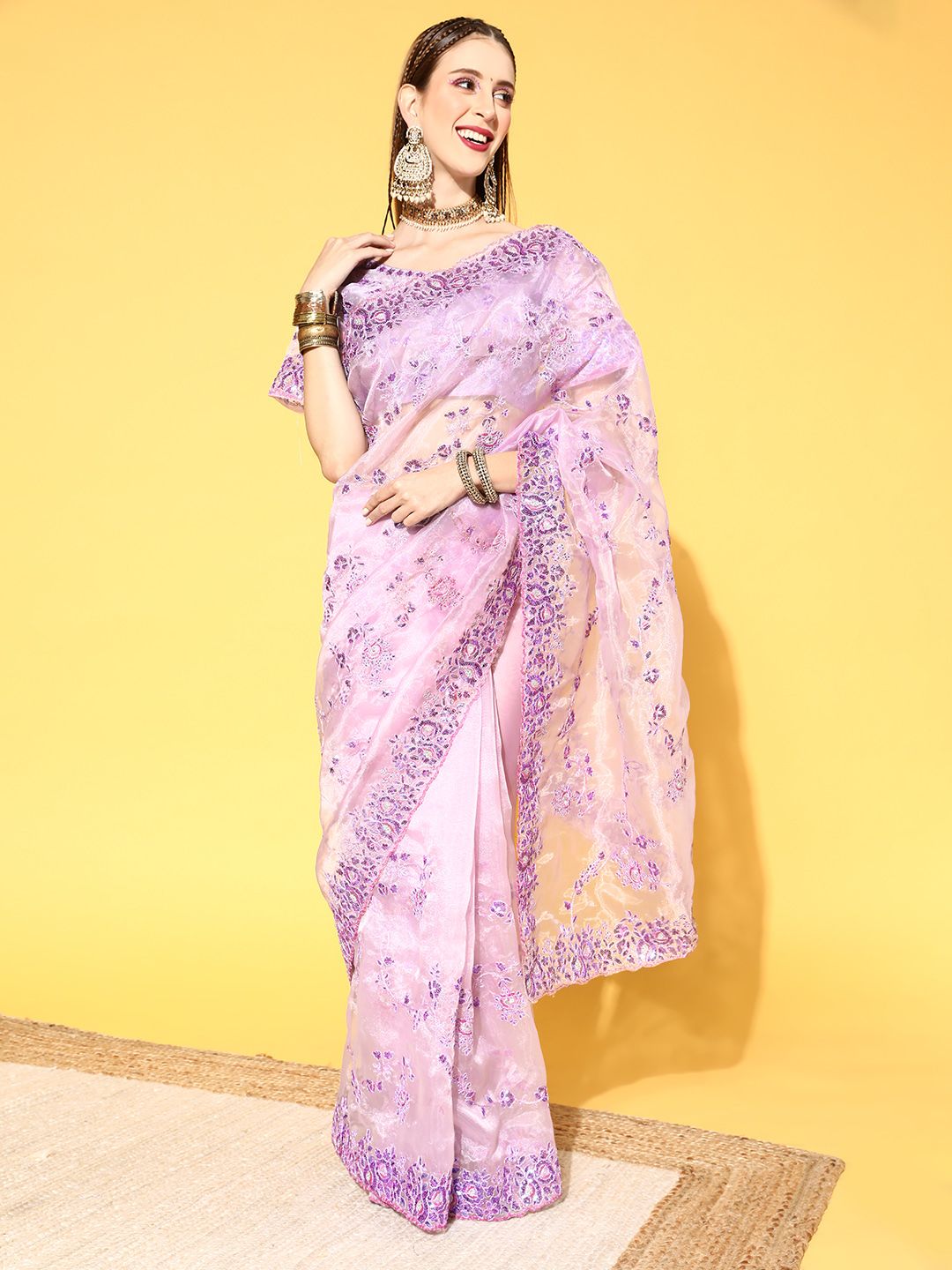 Mitera Floral Saree with Embroidered Border Price in India