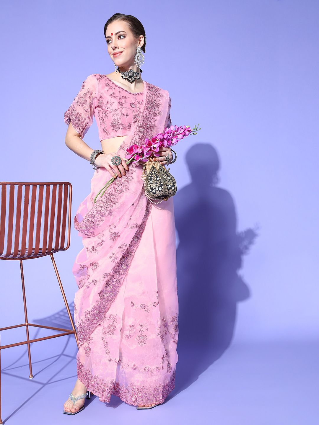 Mitera Floral Saree with Embroidered Border