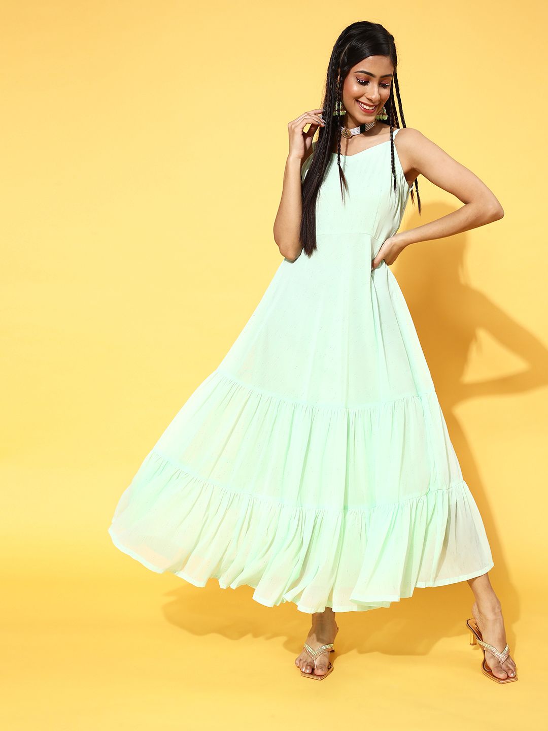 Libas Sea Green Solid A-Line Dress Price in India