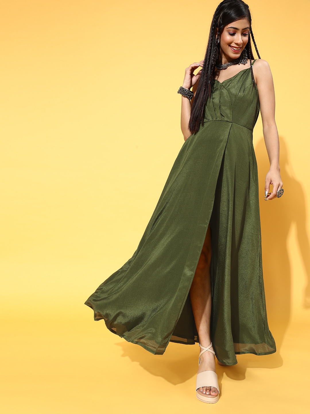 Libas Women Lovely Olive Solid All in the Details Dress Price in India