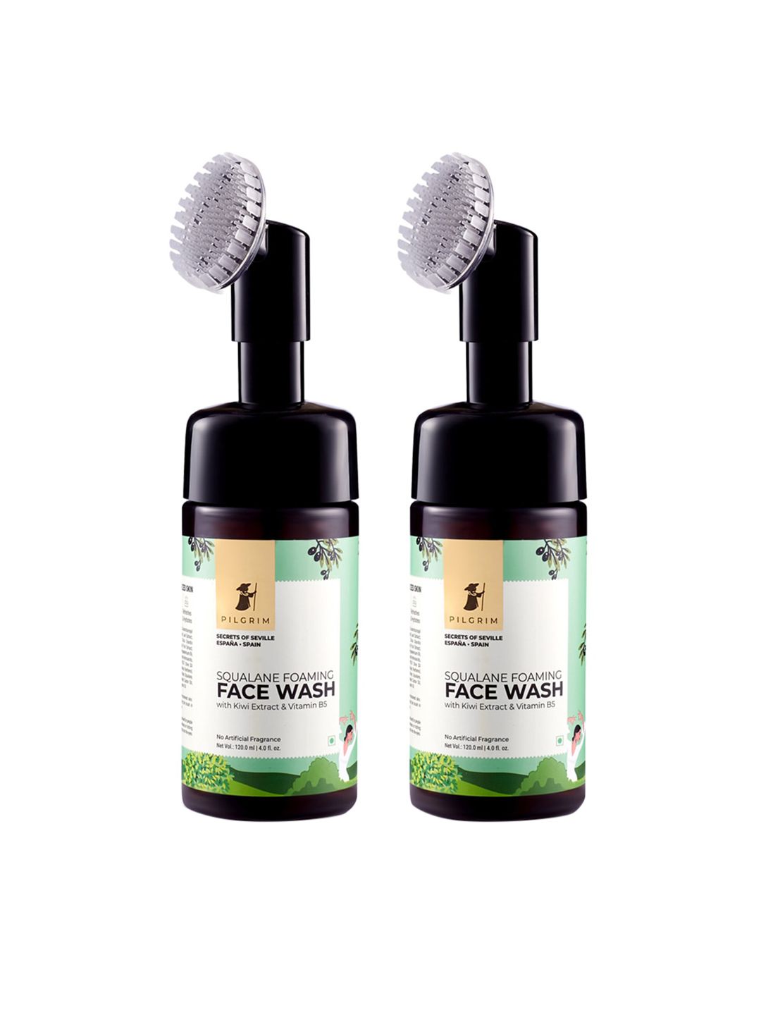 Pilgrim Set of 2 Squalane Foaming Face Wash Cleanser with Brush - Non drying & Hydrating