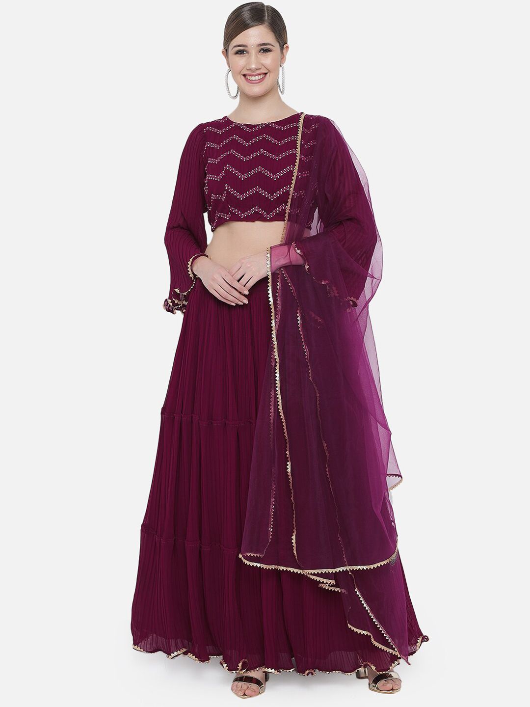 DIVASTRI Purple & Gold-Toned Ready to Wear Lehenga & Unstitched Blouse With Dupatta Price in India