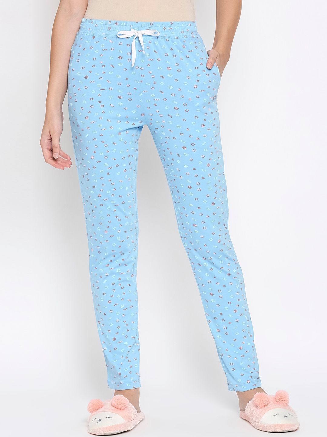 XIN Women Blue & Red Printed Pure Cotton Lounge Pants Price in India