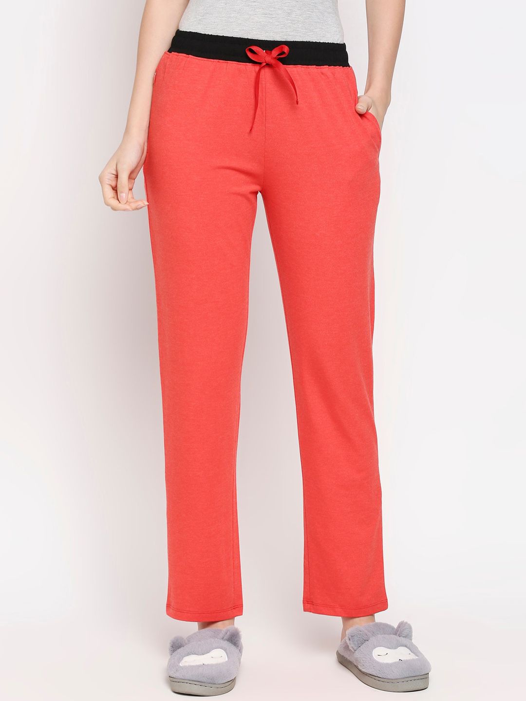 XIN Women Red Solid Cotton Lounge Pants Price in India