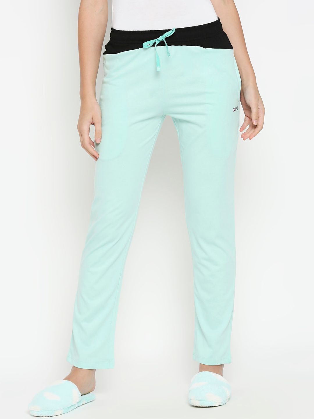 XIN Women Sea Green Solid Pure Cotton Lounge Pants Price in India