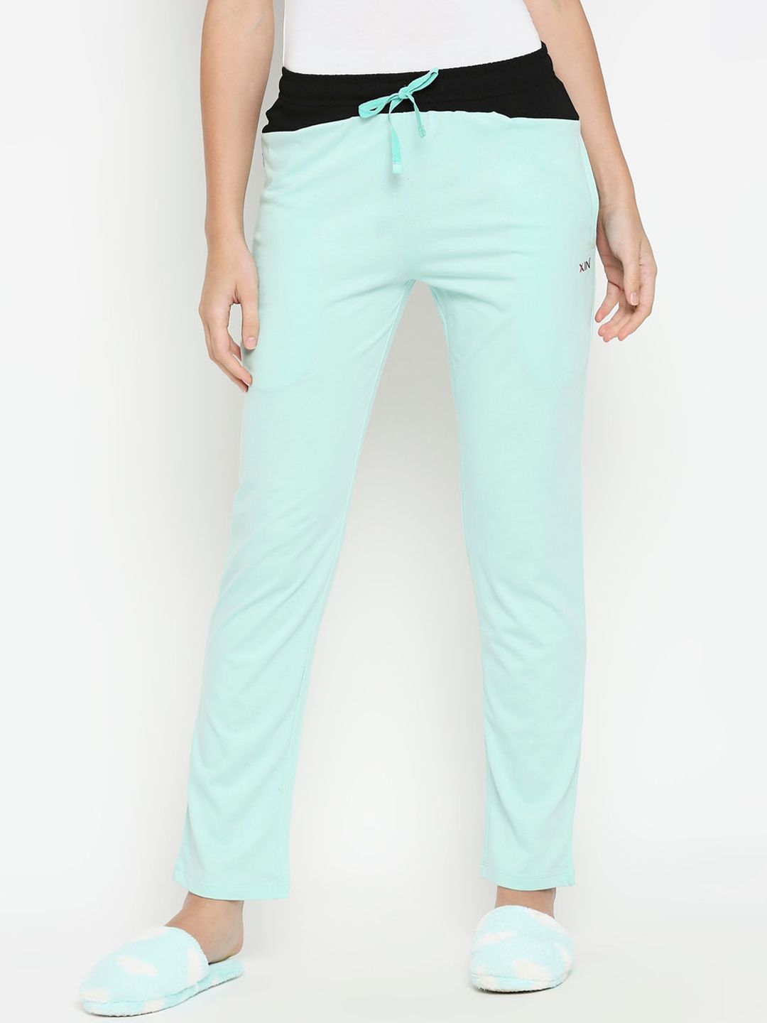 XIN Women Green Solid Pure Cotton Lounge Pants Price in India