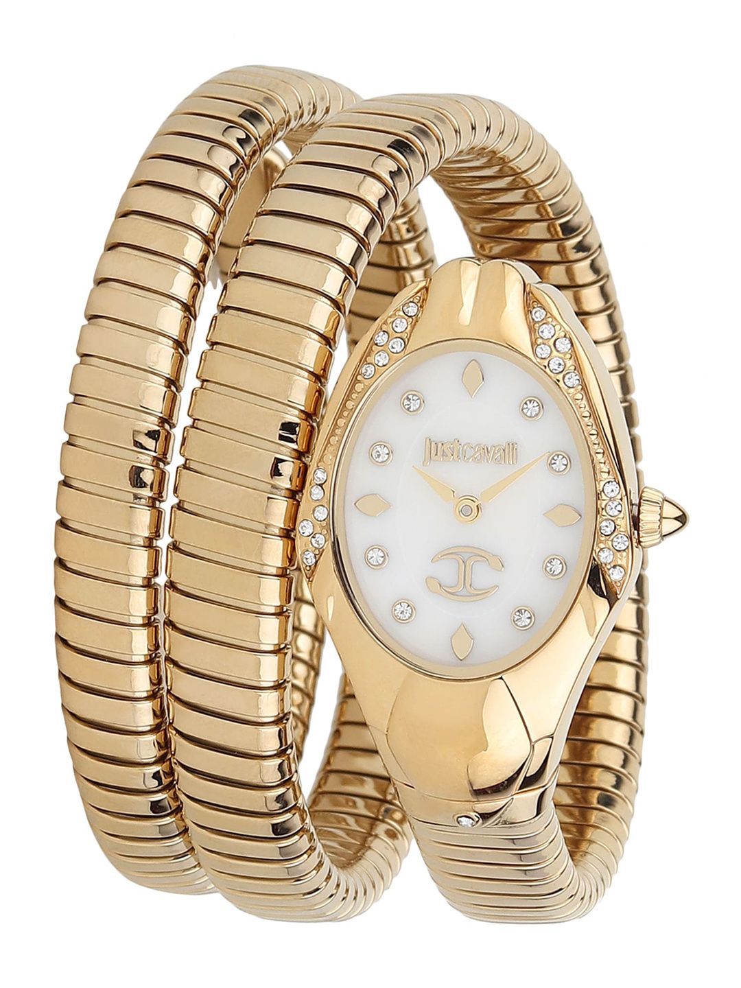 Just Cavalli Women White Dial & Gold Toned Wrap Around Straps Analogue Watch JC1L185M0015 Price in India