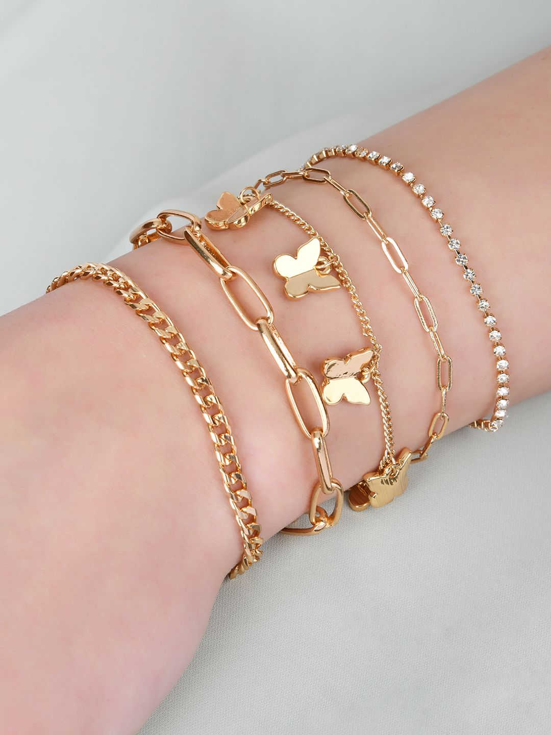 Lilly & sparkle Women Set Of 5 Gold-Plated Crystals Charm Bracelet Price in India