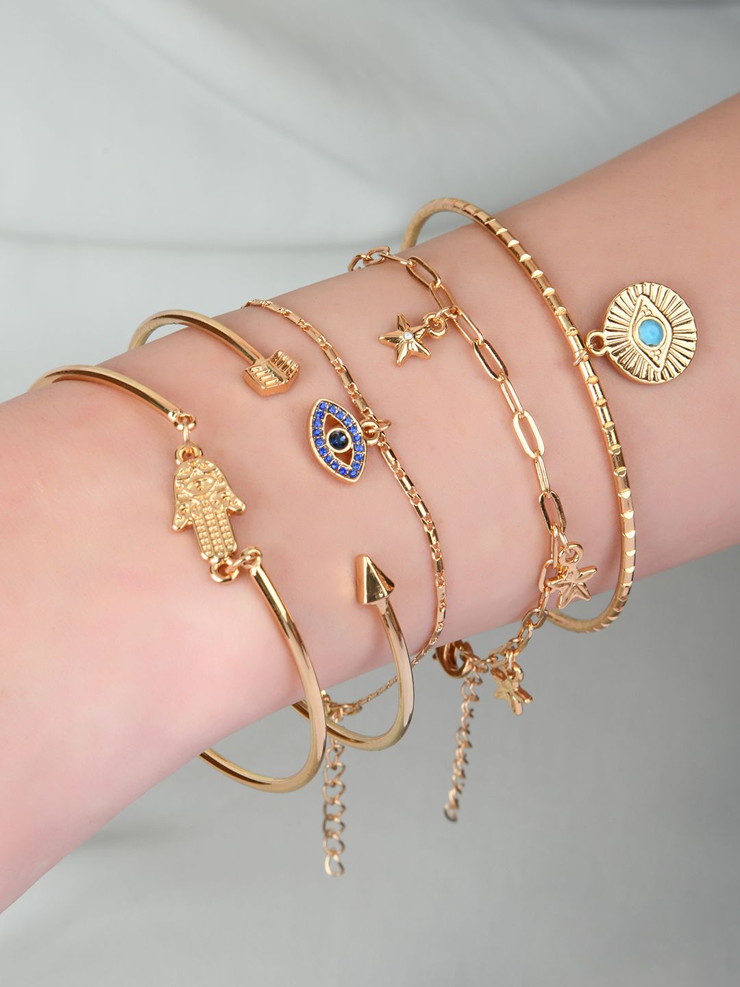 Lilly & sparkle Women Set Of 5 Gold-Plated  Blue Crystals Cuff Bracelet Price in India