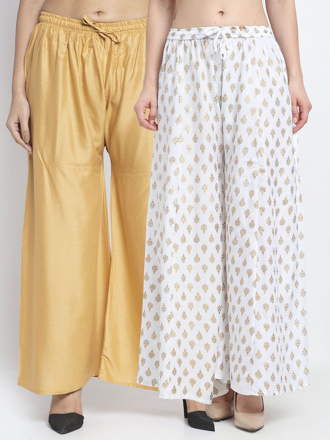 Jinfo Women Pack Of 2 Gold-Toned & White  Ethnic Motifs Printed Ethnic Palazzos Price in India