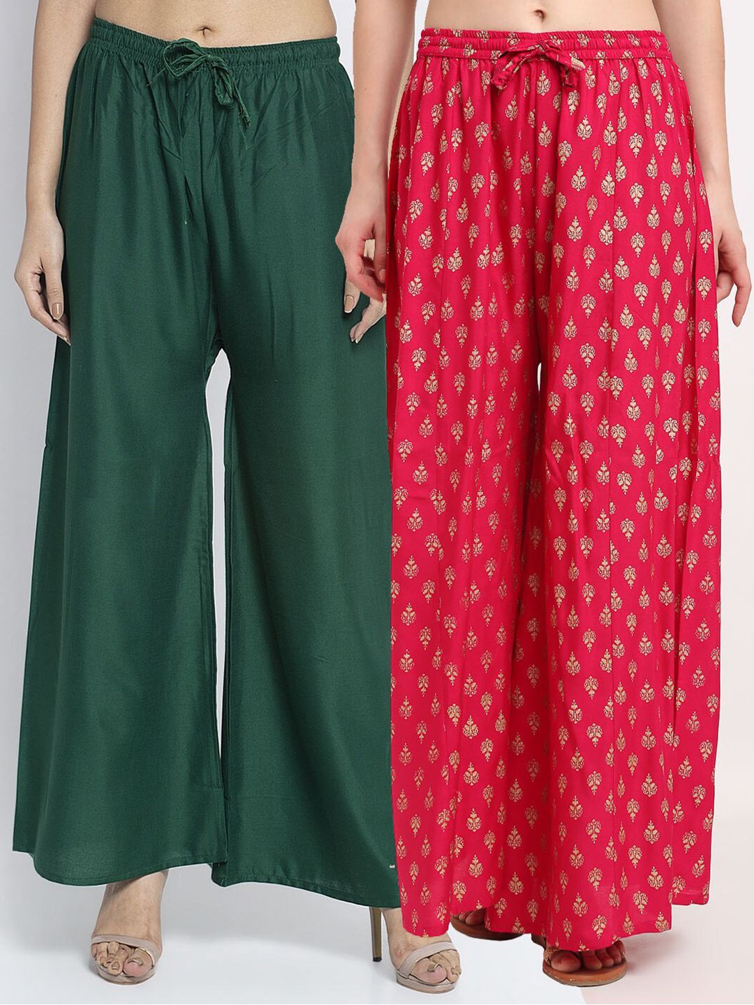 Jinfo Women Pack of 2 Printed Flared Knitted Ethnic Palazzos Price in India