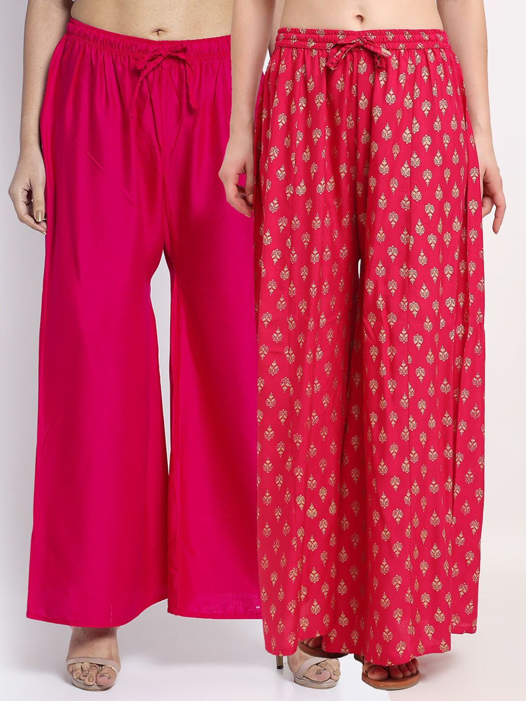 Jinfo Women Pink & Red 2 Flared Knitted Ethnic Palazzos Price in India