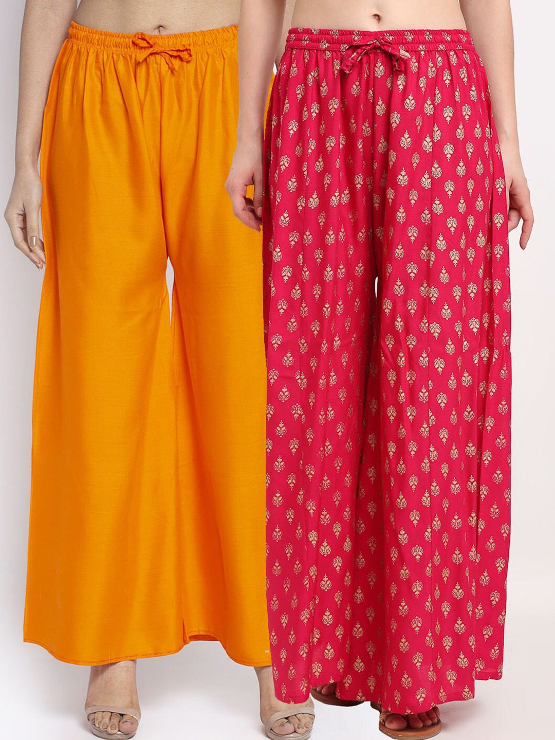 Jinfo Women Pack of 2 Ethnic Motifs Printed Flared Ethnic Palazzos Price in India