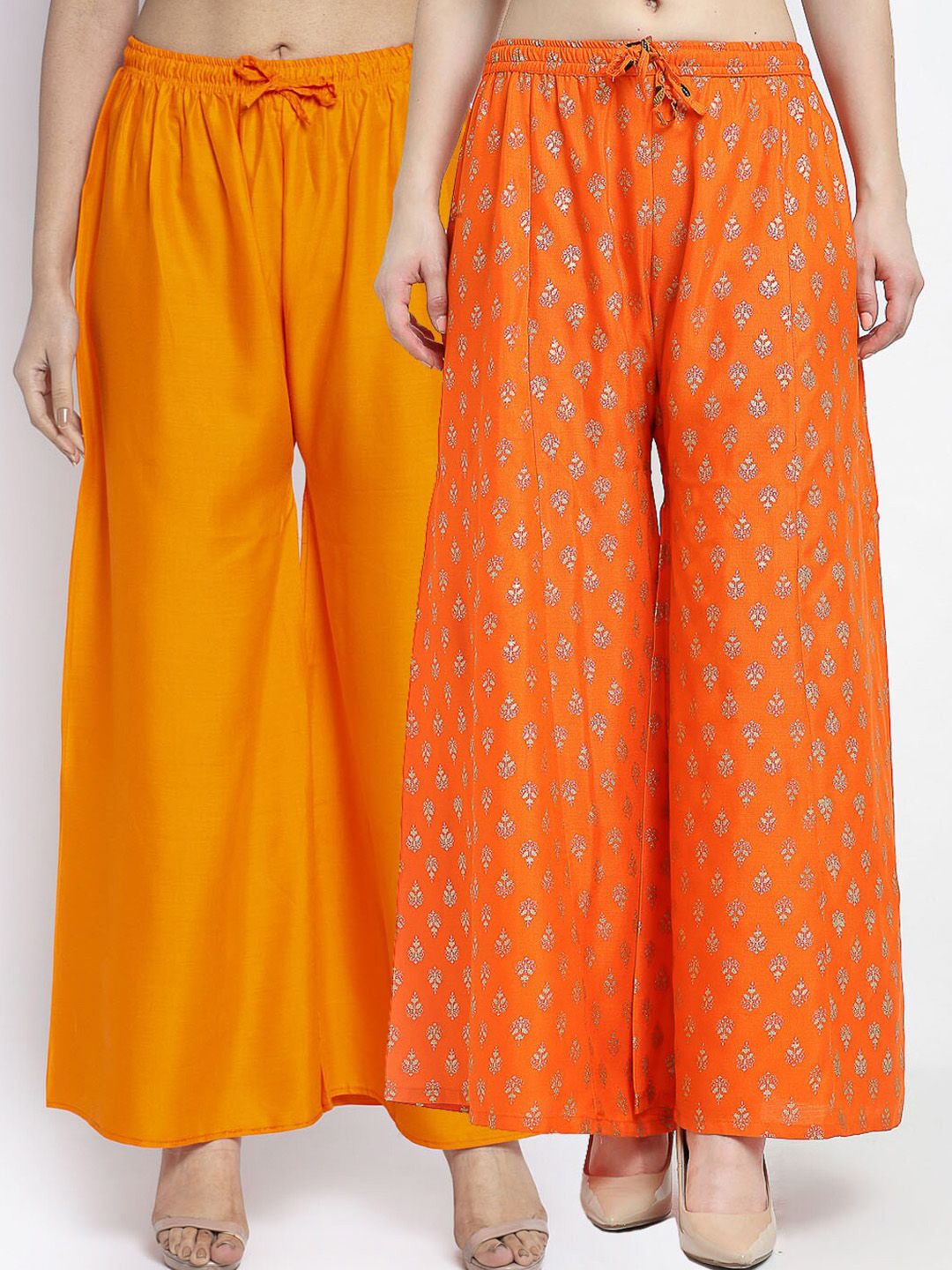 Jinfo Women Orange 2 Flared Knitted Ethnic Palazzos Price in India