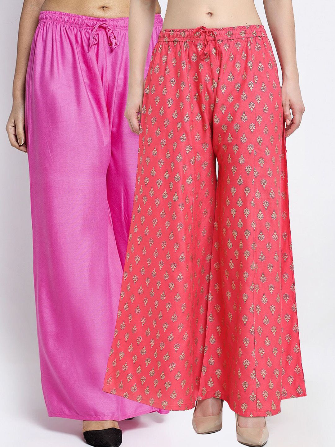 Jinfo Women Pack Of 2 Pink & Peach-Coloured Ethnic Motifs Printed Ethnic Palazzos Price in India