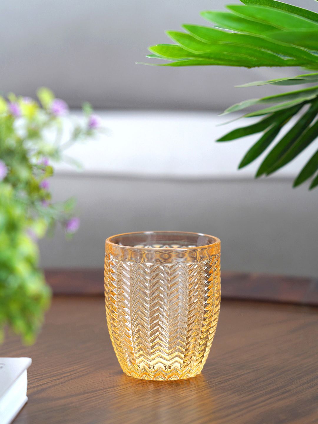Pure Home and Living Set of 6 Gold-Coloured Patterned Glass Tumbler Price in India