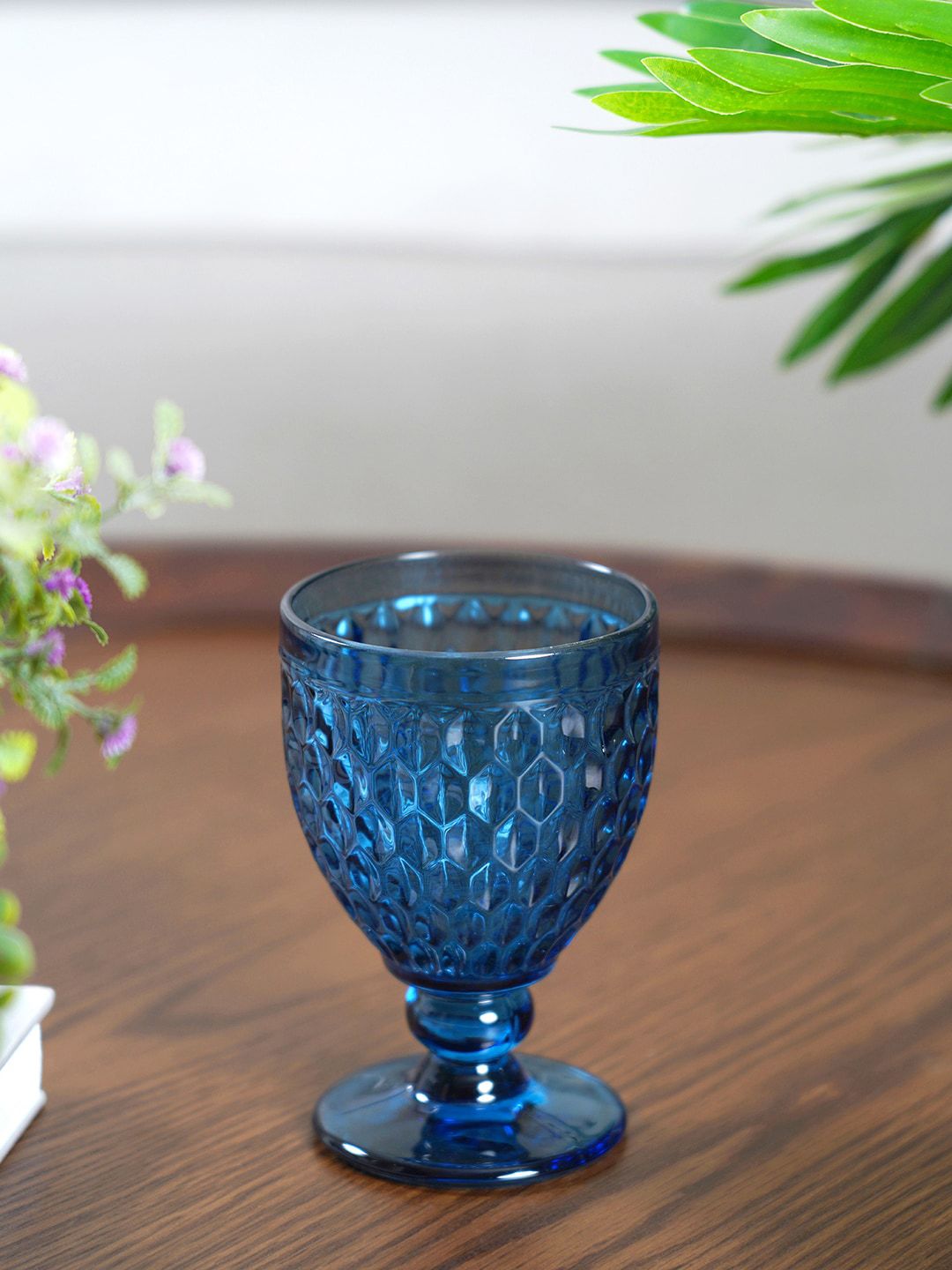 Pure Home and Living Set Of 6 Blue Textured Wine Glasses Price in India