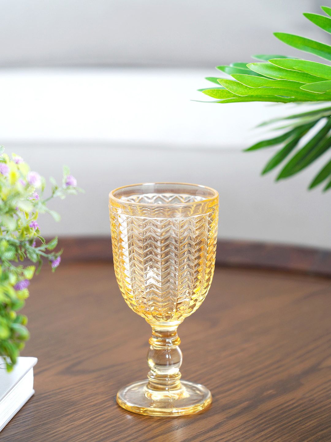 Pure Home and Living Set Of 6 Yellow Textured Wine Glasses Price in India