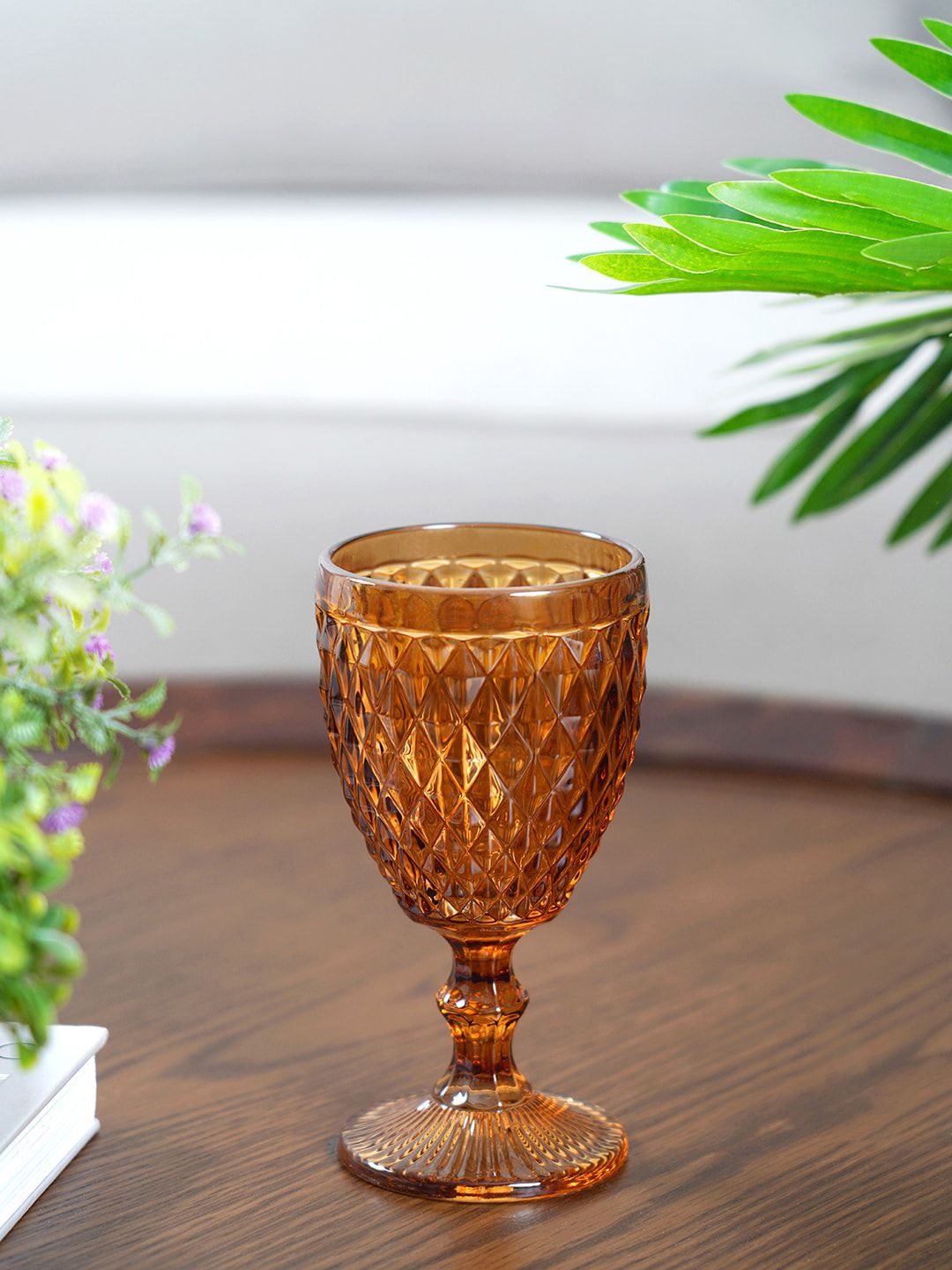 Pure Home and Living Set Of 6 Orange Textured Wine Glasses Price in India