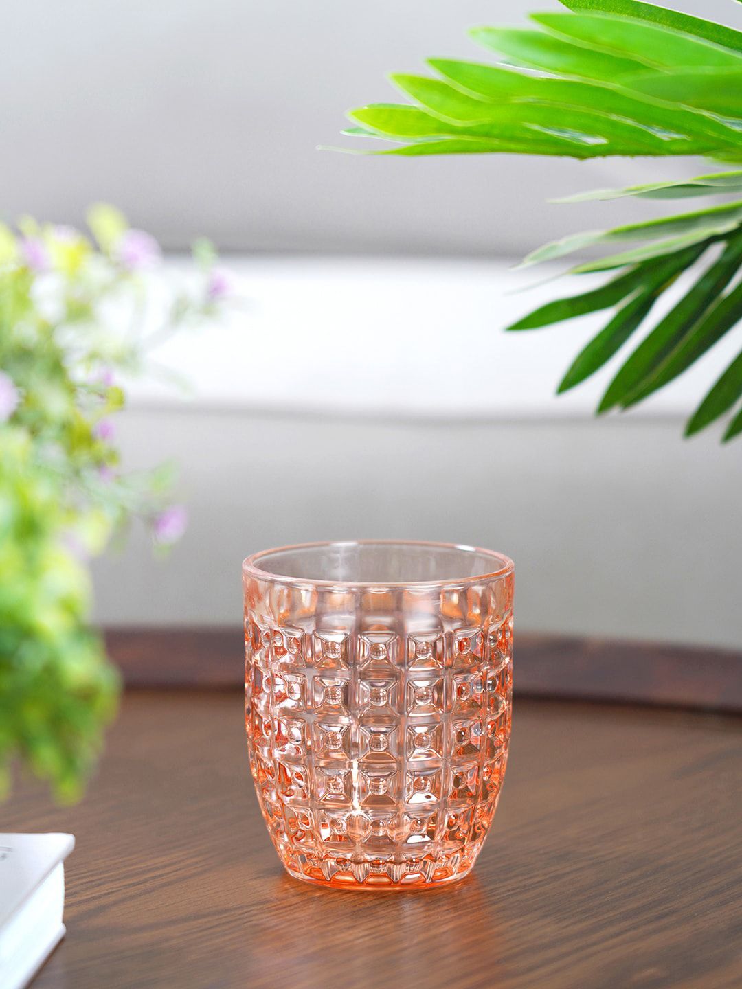 Pure Home and Living Set Of 6 Pink Textured Glass Tumbler Set Price in India